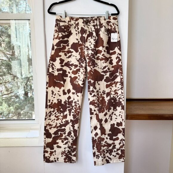 NWT Free People Cow Print Jeans Risk Taker Brown Denim 25 - Picture 13 of 14